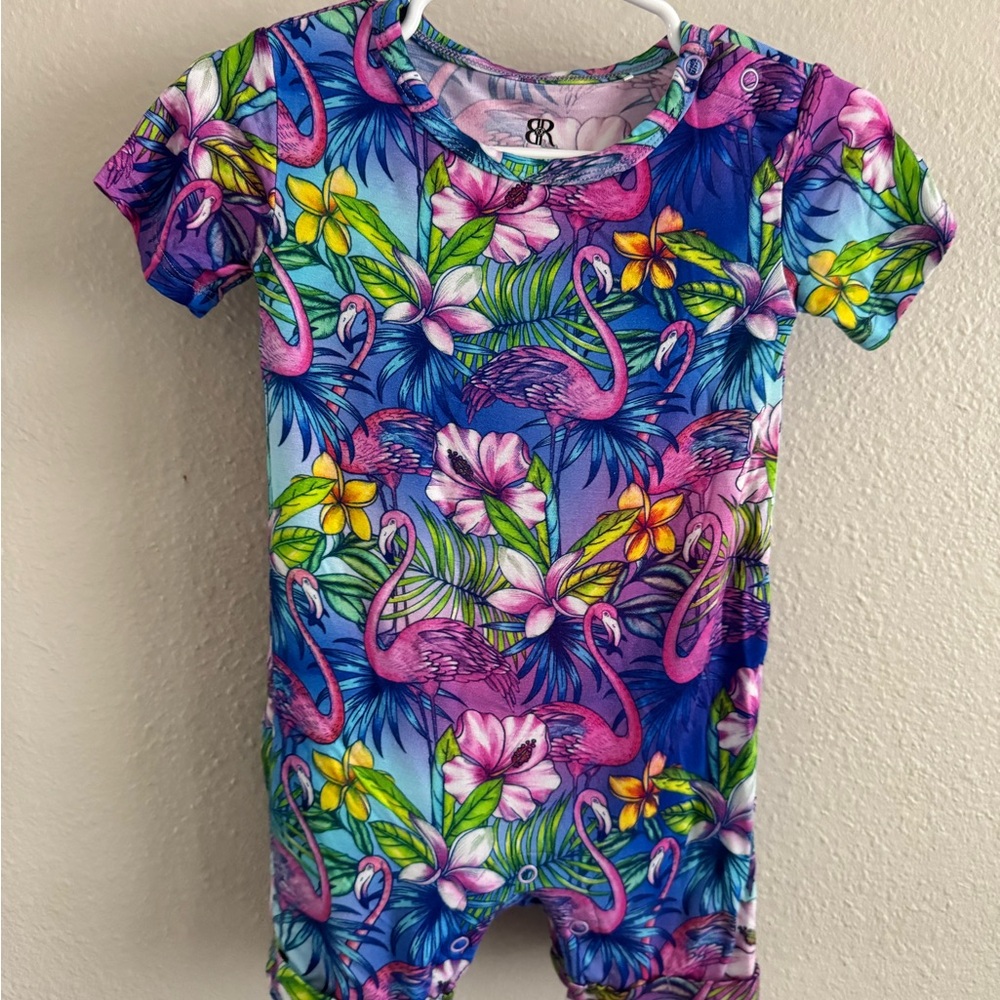 Bums & Roses Colorful Flamingo Romper 12-18M
